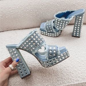 Amazing lace denim disco heels